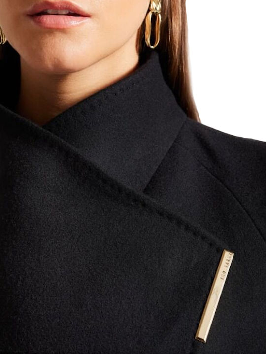 Wool Women's black Coat with Belt