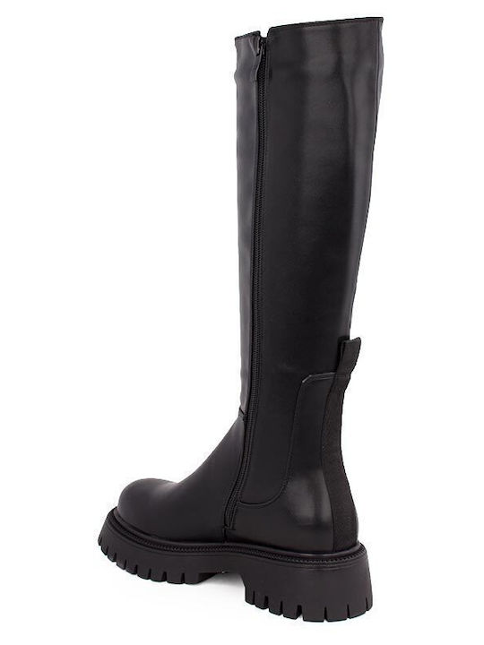 Damenstiefel mit mittlerem Absatz & Gummizug Schwarz