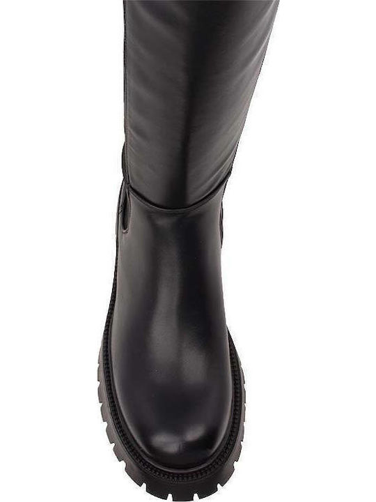 Damenstiefel mit mittlerem Absatz & Gummizug Schwarz