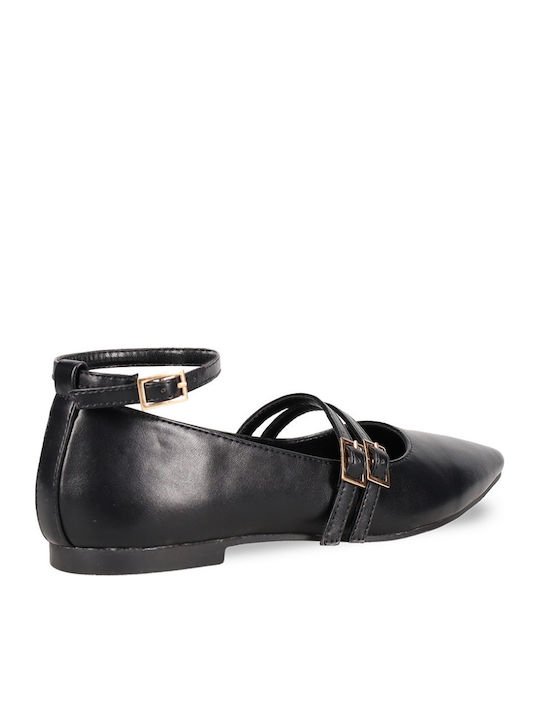 Damen Ballerinas mit Riemen in Schwarz Farbe