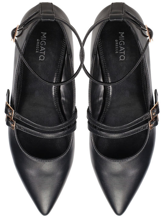 Damen Ballerinas mit Riemen in Schwarz Farbe
