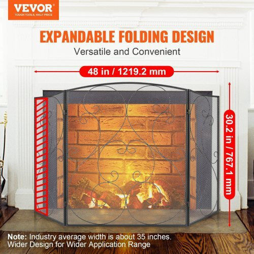Vevor Μεταλλικό Προστατευτικό Τζακιού 122x76.7cm Μαύρο