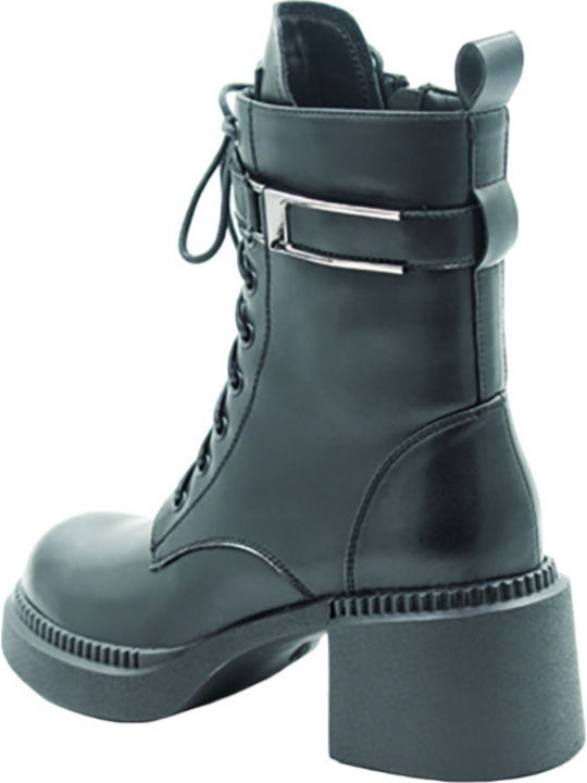 Leder Stiefeletten Damen Schwarz
