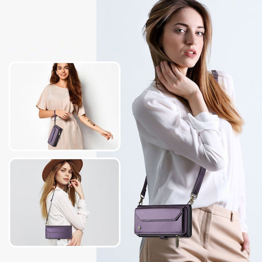 Θήκη Caseme Samsung Galaxy A55 5g Rfid Leather Wallet Λουράκι Ώμου Μωβ