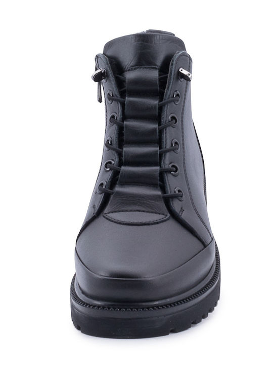 Leder Stiefeletten Damen Schwarz
