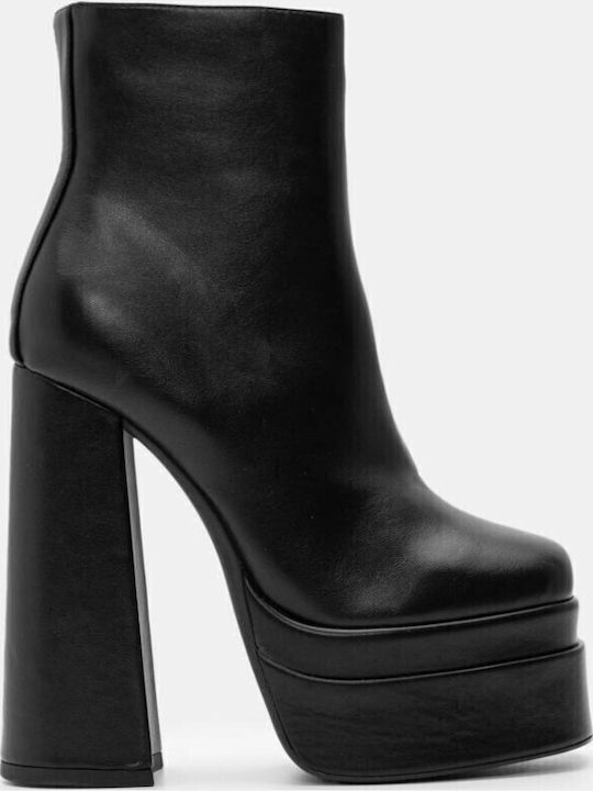 Women's Ankle Boots with High Heel & Fur Black