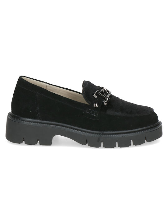 Caprice Leather Women's Moccasins in Black Color