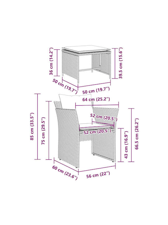 Fotoliu de exterior Rattan Gri cu pernă 50x50x36cm