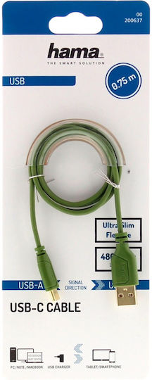 HAMA Cablu USB 2.0 USB-C Masculin - USB-A Verde 0.75m 00200637