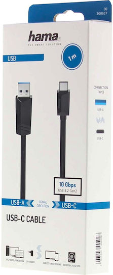 HAMA Редовна USB 3.2 Кабел USB-C мъжки - USB-A мъжки Черен 1м (00200657)