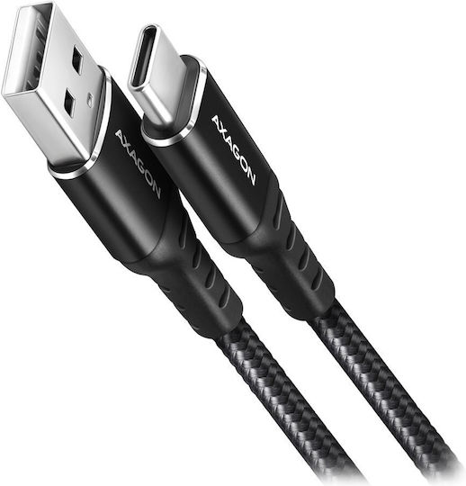 Axagon Braided USB 2.0 Cable USB-C male - USB-A 60W Black 1.5m (BUCM-AM15AB)