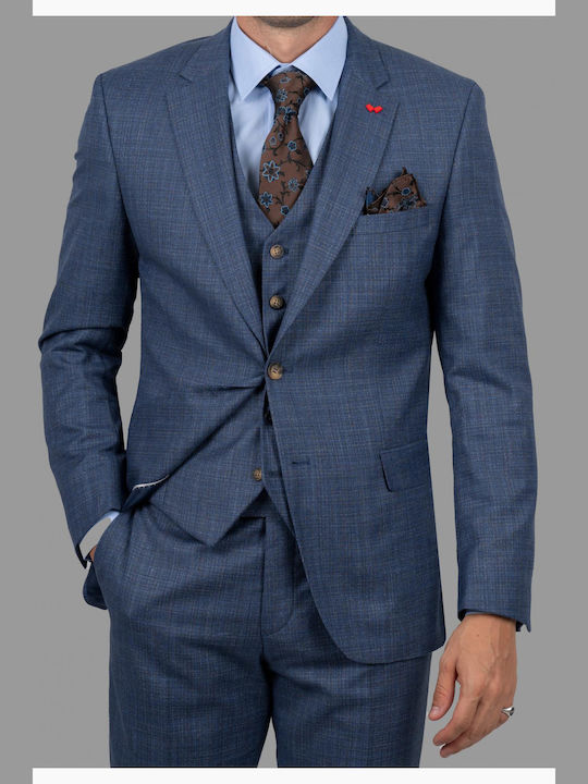 Dezign Men's Suit with Vest Blue