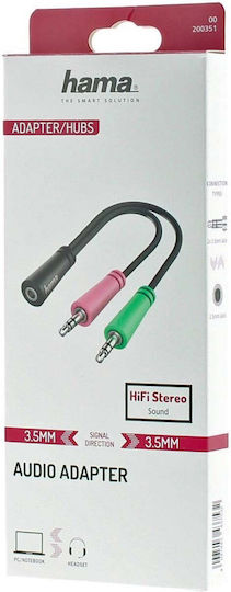 HAMA Конвертор 3.5mm 2x мъжки към 3.5mm женски Черен 1бр 00200351