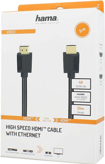 HAMA High Speed HDMI 1.4 High Speed 1080p 120Hz Braided Cable HDMI male - HDMI male 5m Μαύρο