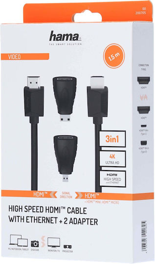 HAMA Cablu HDMI de sex masculin - HDMI de sex masculin 1.5m Negru