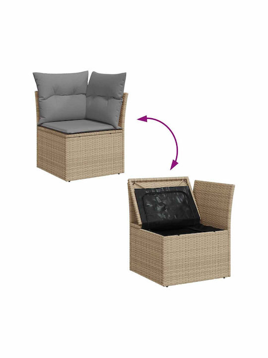Corner Sofa Outdoor Rattan with Chest and Pillows 55x55x34cm