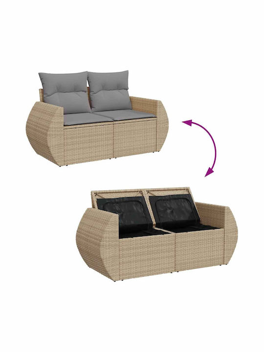 Corner Sofa Outdoor Rattan with Chest and Pillows 55x55x34cm
