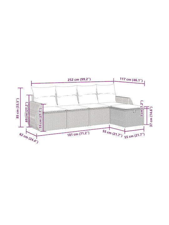Corner Outdoor Sofa Rattan with Chest and Cushions 55x55x69cm