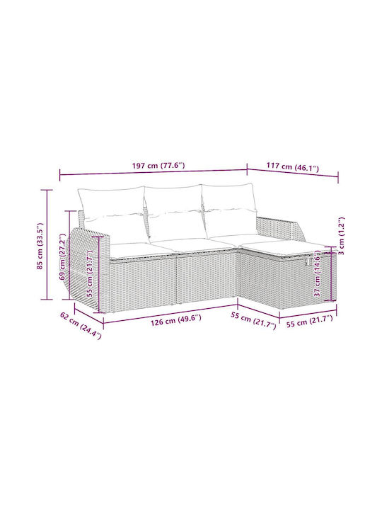 Corner Outdoor Sofa Rattan with Chest and Cushions 55x55x69cm