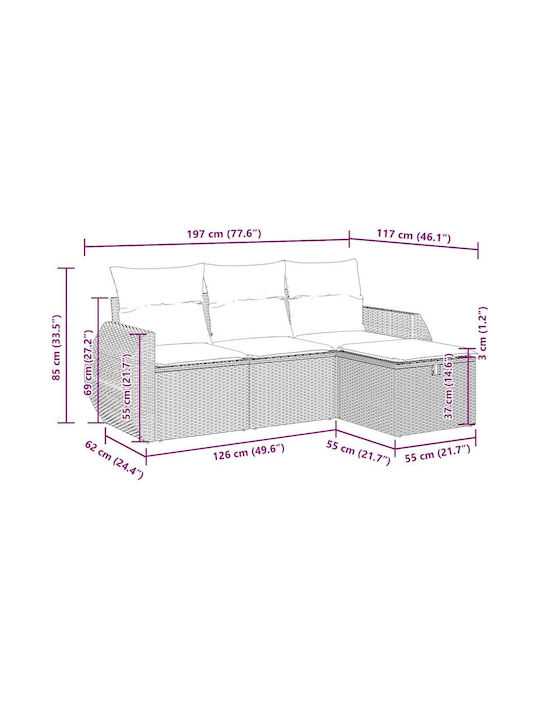 Corner Outdoor Sofa Rattan with Chest and Cushions 55x55x69cm