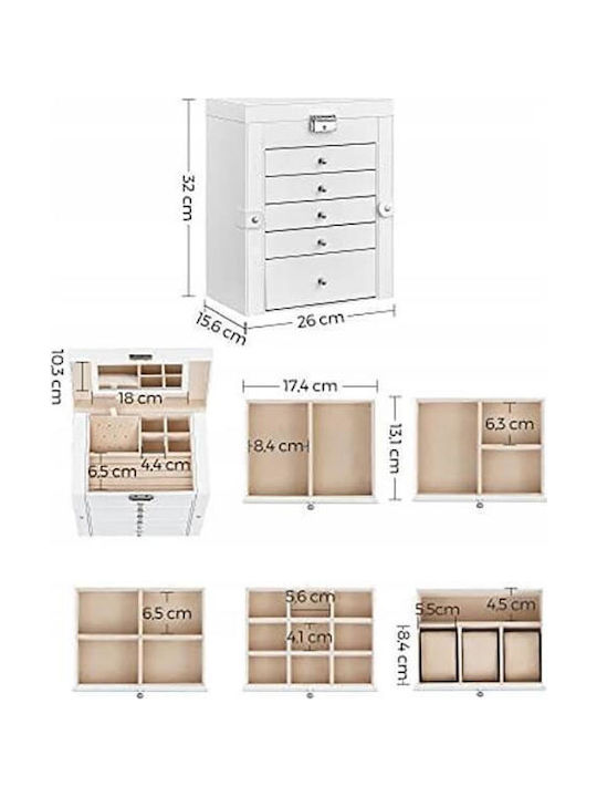 Jewellery Box MDF PU Velvet White Beige Mirror 26x15.6x32 cm Artool