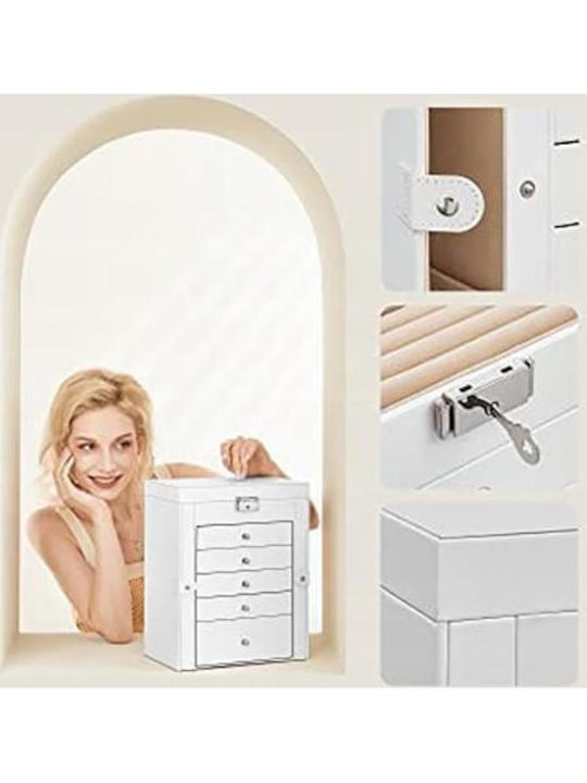 Jewellery Box MDF PU Velvet White Beige Mirror 26x15.6x32 cm Artool
