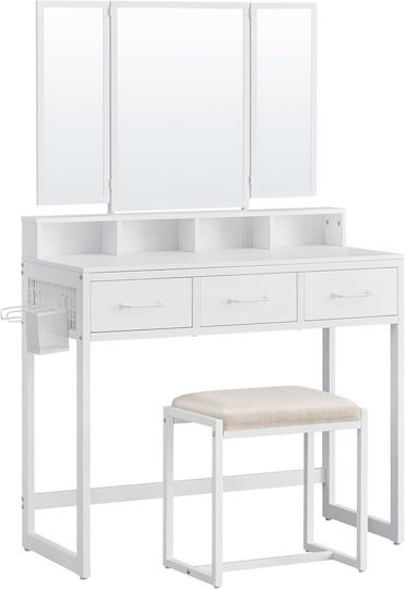 Bodenstehende Schminktisch Schlafzimmer Holz Weiß mit Spiegel & Hocker 90x40x141cm