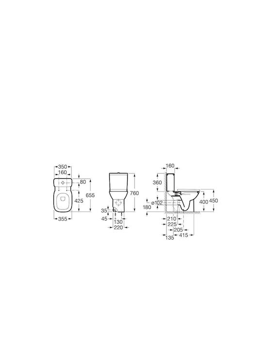 Roca Debba Square Λεκάνη Δαπέδου Rimless με Καζανάκι με Slim Κάλυμμα Soft Close