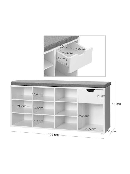 Shoe Storage Bench Hallway Shoe Rack Vasagle Wood 10 Shelves 1 Drawer White 104x30x48 Cm