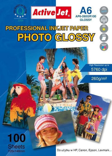 Active Jet Premium Photo Glossy Hârtie foto A6 (10x15) 260gr/m² pentru Imprimante Jet de cerneală 100 de hârtie fotografică