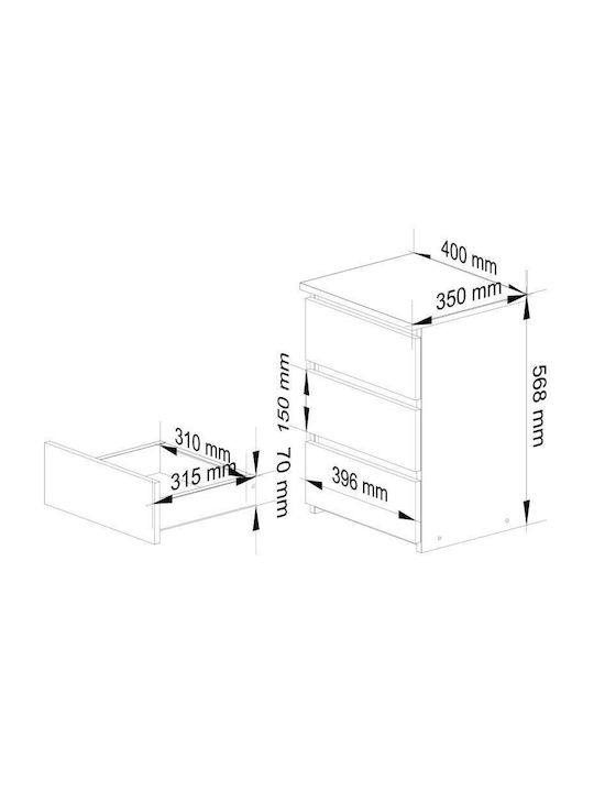 Wooden Chest of Drawers White 40x35x56.8cm