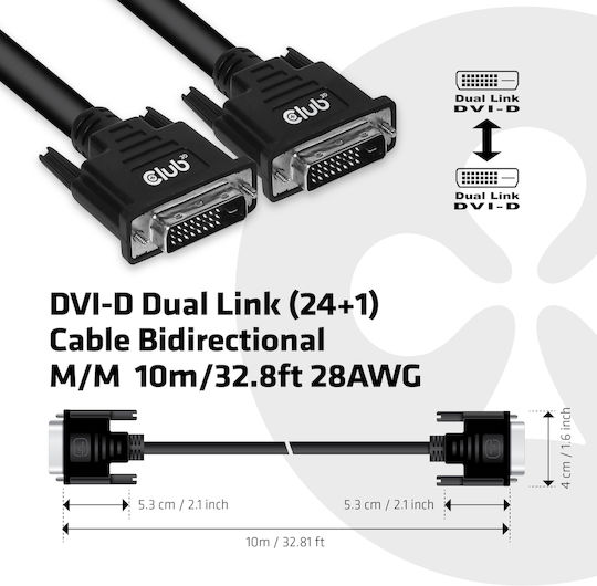 Club3D Kabel DVI-D-Stecker - DVI-D-Stecker 10m Schwarz (CAC-1220)
