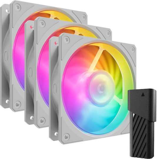 CoolerMaster Mobius 120P Case Fans (2400rpm / 75.2cfm) with ARGB Lighting and 4-Pin PWM Connection Pack of 3 White