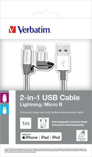 Verbatim Braided USB to Lightning / micro USB Cable Γκρι 1m (48869)