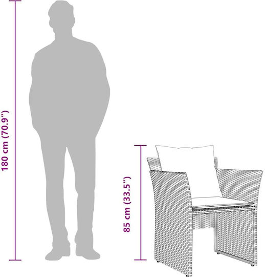 Outdoor Armchair Rattan Black with Cushion 50x50x36cm