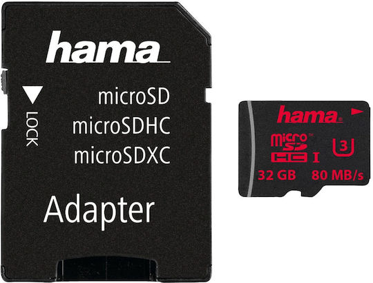 Hama Memory Card Microsdhc 32gb Uhs Speed Class 3 Uhs-i 80mb/s + Adapter