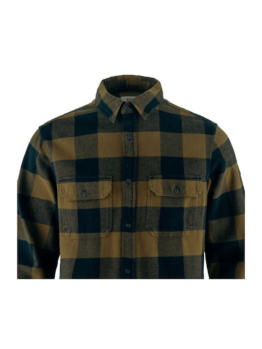Ovik Long-sleeved Flannel Shirt Wood Brown, Dark Navy