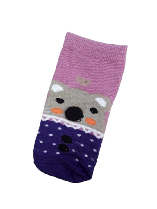 Domina Kids' Ankle Socks Purple Pink Bear
