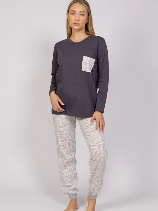 Cherry Underwear Winter Damen Pyjama-Set Grey
