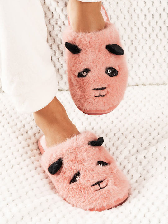 Pink Furry Panda Slippers