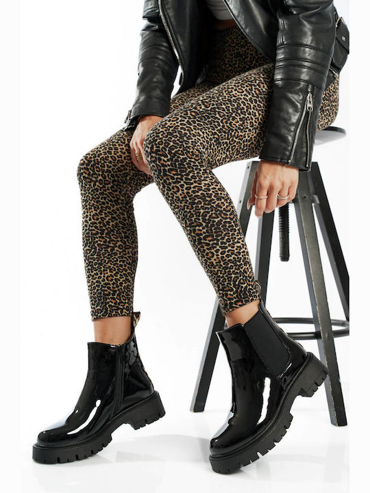 Black Low Chelsea Boots with Leopard Detail