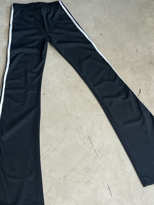 Women's Trousers in Regular Fit Striped Black with White Stripe