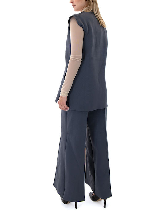 Tailor Made Knitwear Women's Fabric Trousers in Wide Line Grey