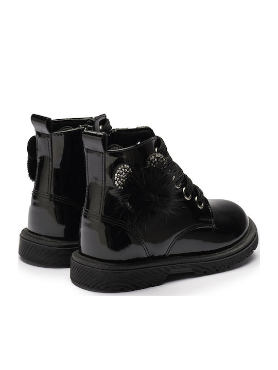 Kids Boots from Patent Leather with Zipper Black