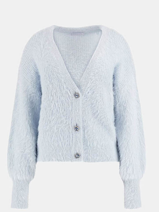 Kurze Gestrickte Damen Strickjacke mit Knöpfen Blau