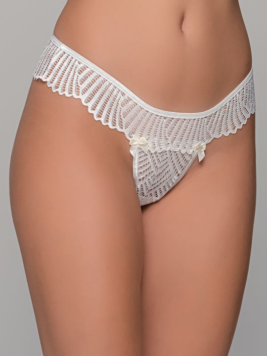 Milena by Paris Cotton Women's String with Lace Ivory Coast