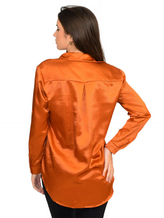 Morena Spain Women's Satin Long Sleeve Shirt Terracotta