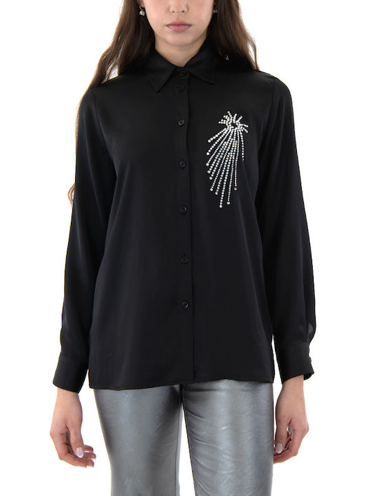 Twenty 29 Women's Satin Long Sleeve Shirt Black