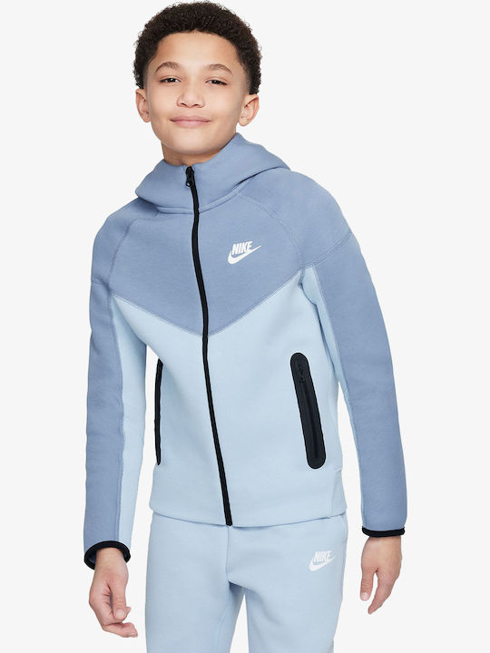 Fleece Kids Sweatshirt Cardigan with Hood and Pockets Light Blue Nsw Tech