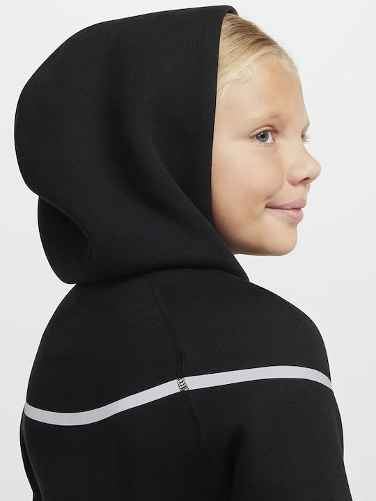 Fleece Kinder-Sweatshirt Strickjacke mit Kapuze und Taschen Schwarz Sportswear Tech